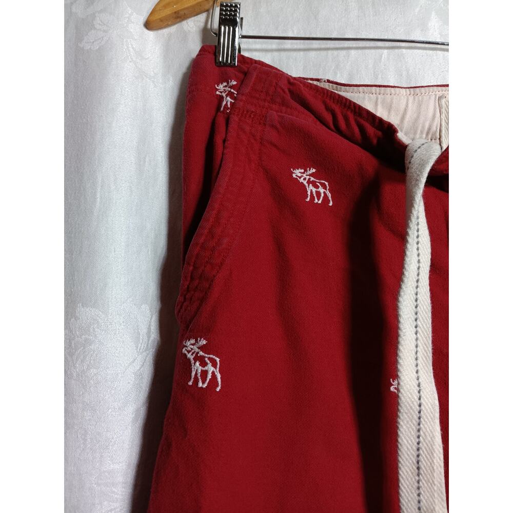 Abercrombie Fitch Vintage Pants Small Red AOP Embroidered Moose Wide Leg Lounge - Picture 5 of 16